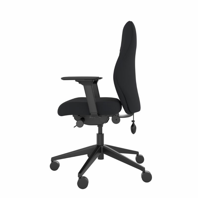 Side view of the MDK Solo SL102 medium ergonomic office chair in black