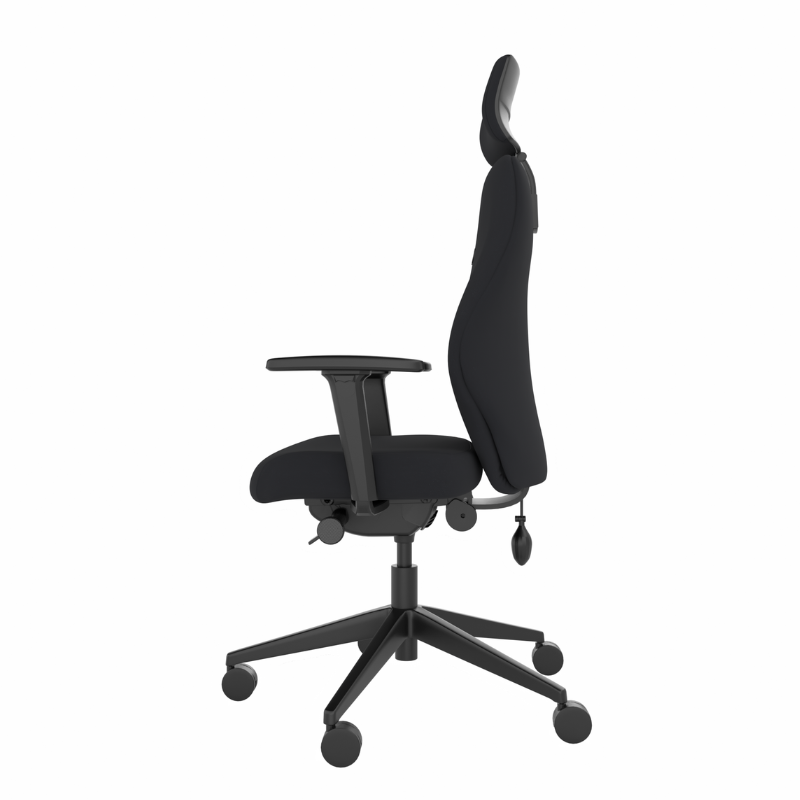 Side view of MDK Solo SL152 medium office chair with headrest and adjustable arms