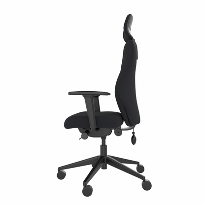 Side view of MDK Solo SL152 medium office chair with headrest and adjustable arms