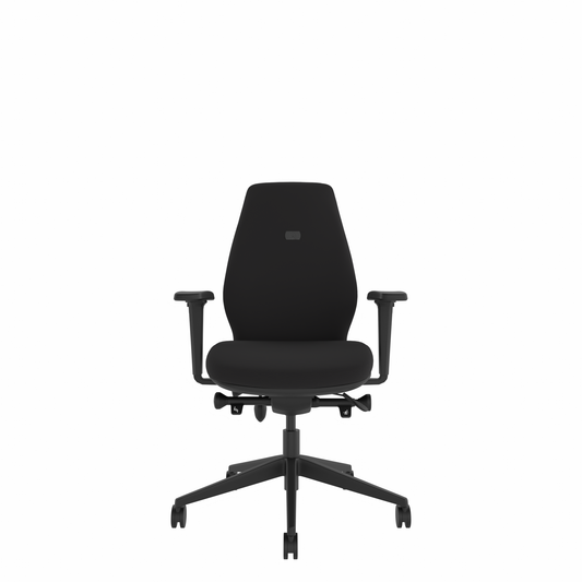 MDK Solo SL102 ergonomic office chair with small upholstered seat, high backrest and 2D adjustable arms in green
