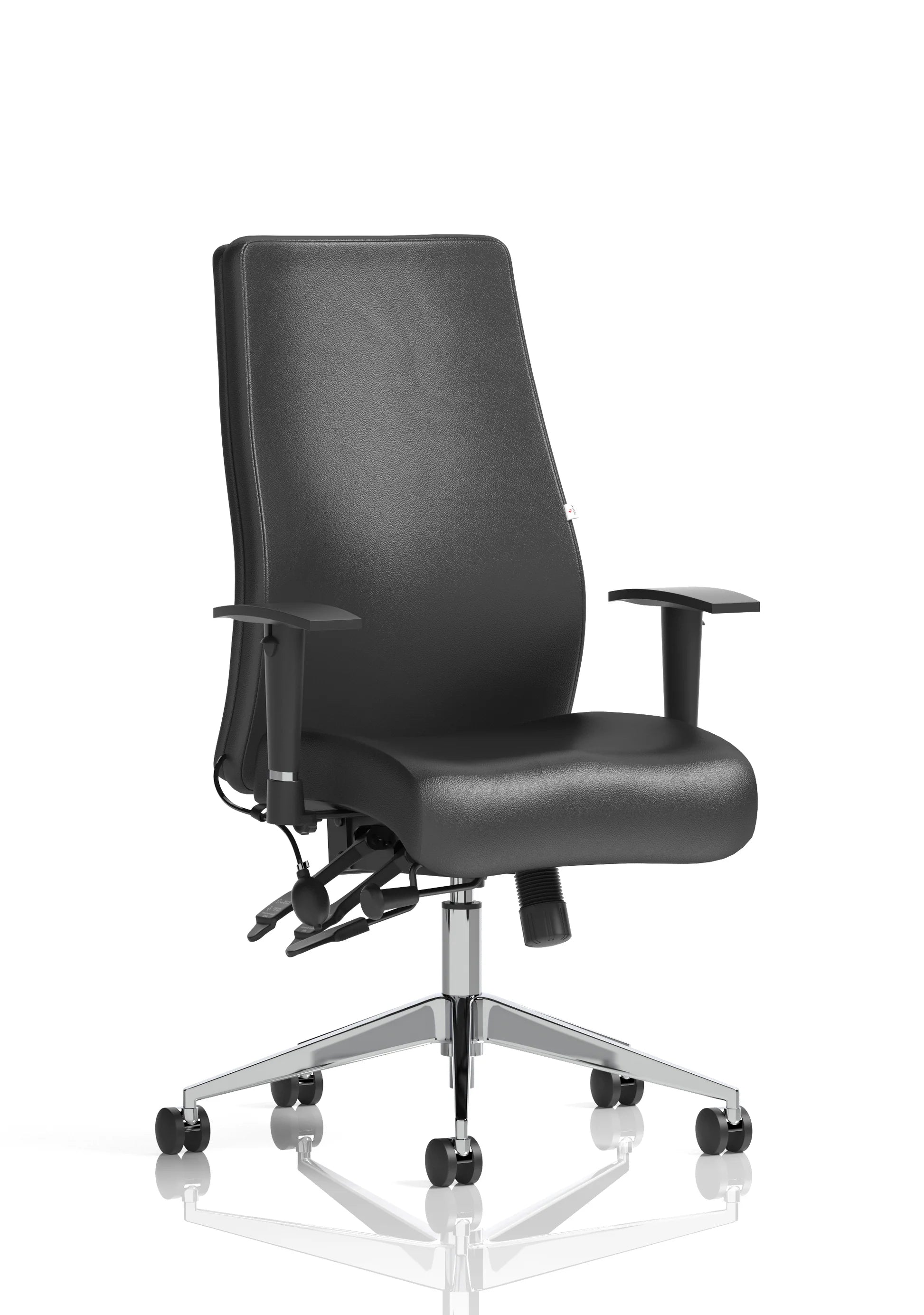 Onyx high back ergonomic office chair with lumbar support and adjustable height in black leather.