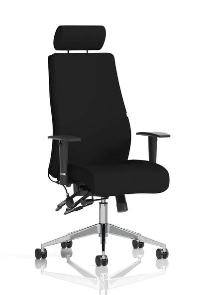 Onyx high back ergonomic office chair with lumbar support and adjustable height in black finish headrest.