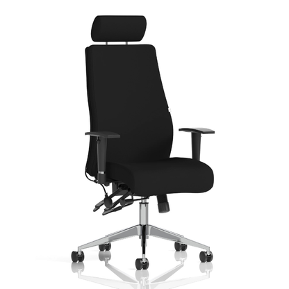 Onyx high back ergonomic office chair with lumbar support and adjustable height in black finish headrest.