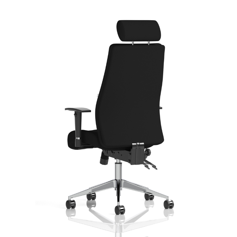 Onyx high back ergonomic office chair with lumbar support and adjustable height in black finish headrest with angle view