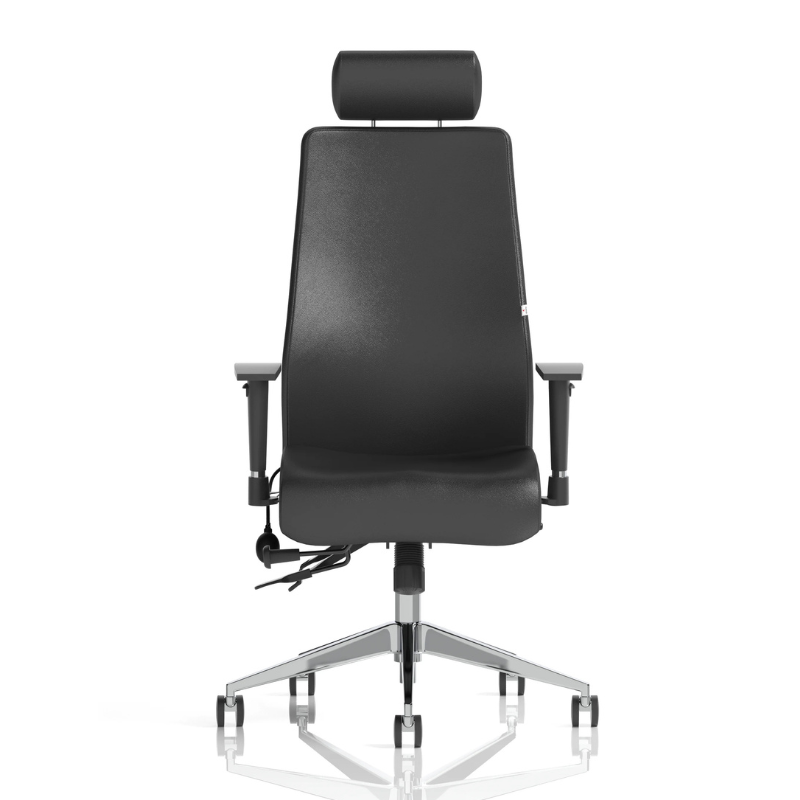 Onyx high back ergonomic office chair with lumbar support and adjustable height in black finish headrest Leather
