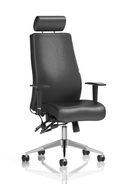 Onyx high back ergonomic office chair with lumbar support and adjustable height in black finish headrest