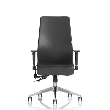 Onyx high back ergonomic office chair with lumbar support and adjustable height in black leather.
