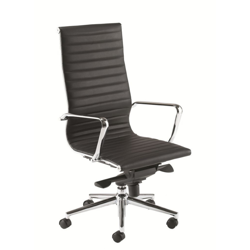 Black PSI Aria A AH1 executive leather office chair with chrome frame and five-star base