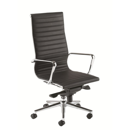 Black PSI Aria A AH1 executive leather office chair with chrome frame and five-star base