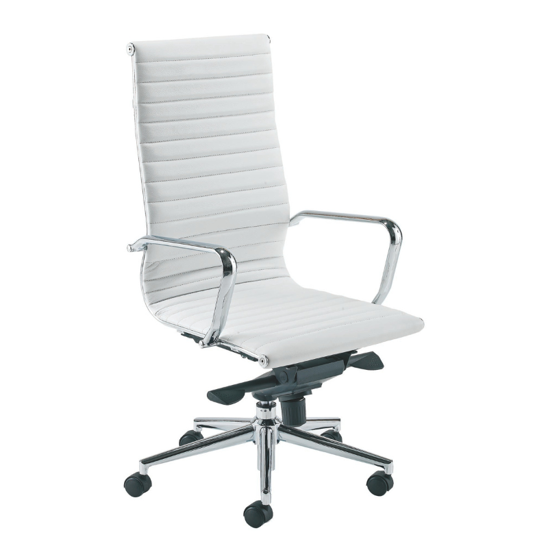 White PSI Aria A AH1 executive leather office chair with chrome frame and five-star base