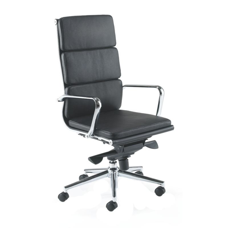 Black PSI Aria C CH1 executive leather office chair with chrome frame and five-star base