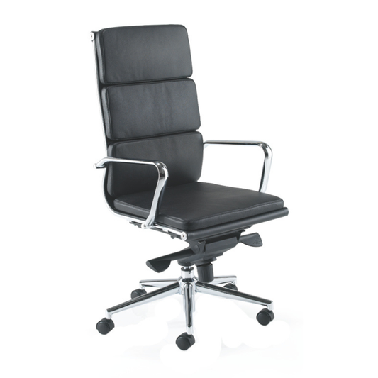 Black PSI Aria C CH1 executive leather office chair with chrome frame and five-star base