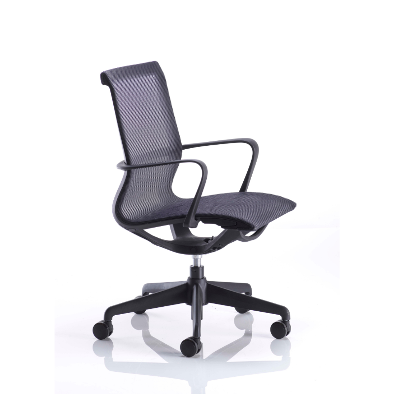 Angled view of the black PSI Swing MB ergonomic mesh office chair