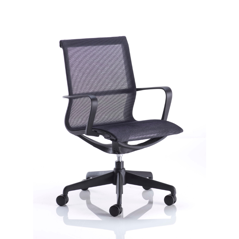 Angled view of the black PSI Swing MB ergonomic mesh office chair