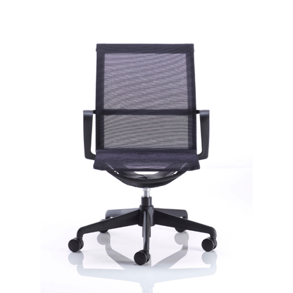 Black PSI Swing MB ergonomic mesh office chair with fixed armrests and five-star swivel base