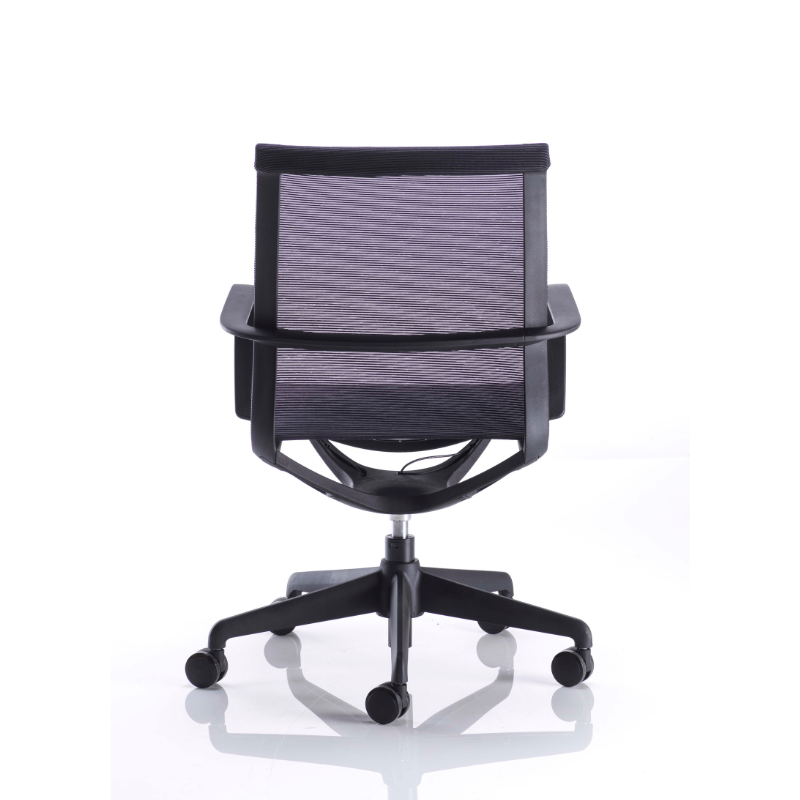 Rear angled view of the black PSI Swing MB ergonomic mesh office chair showing the mesh backrest