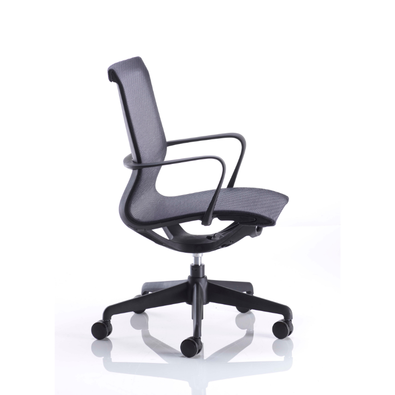 Side view of the black PSI Swing MB ergonomic mesh office chair