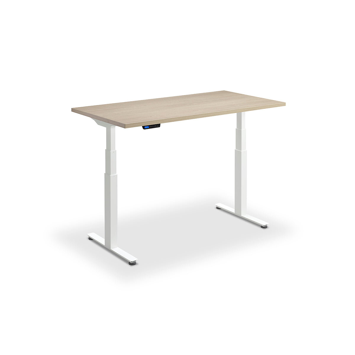 Lavoro Flyga 1600 x 800mm white dual motor standing desk with natural oak desktop