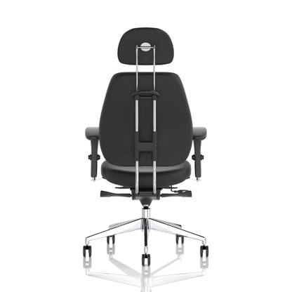 Dynamic Chiro Plus high-back ergonomic office chair with adjustable arms and headrest rear view.
