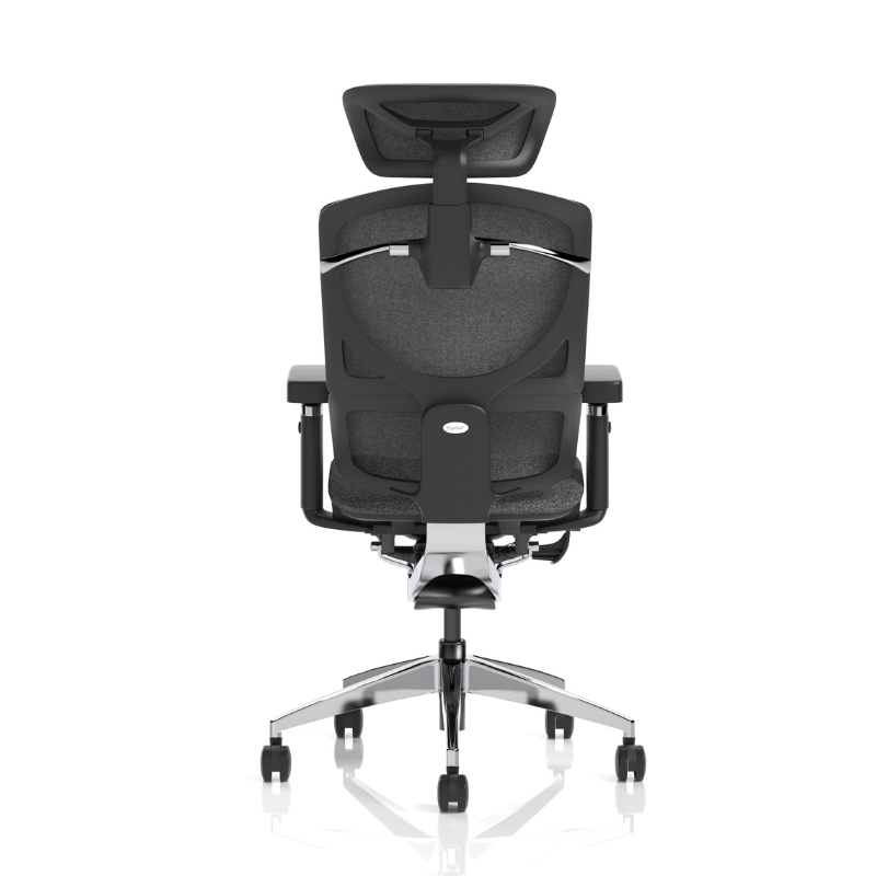 Back view of Dynamic Ergo Click Plus ergonomic office chair with headrest in grey 