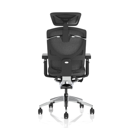 Back view of Dynamic Ergo Click Plus ergonomic office chair with headrest in grey 