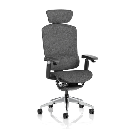 Close-up of seat and backrest on Dynamic Ergo Click Plus office chair in grey 
