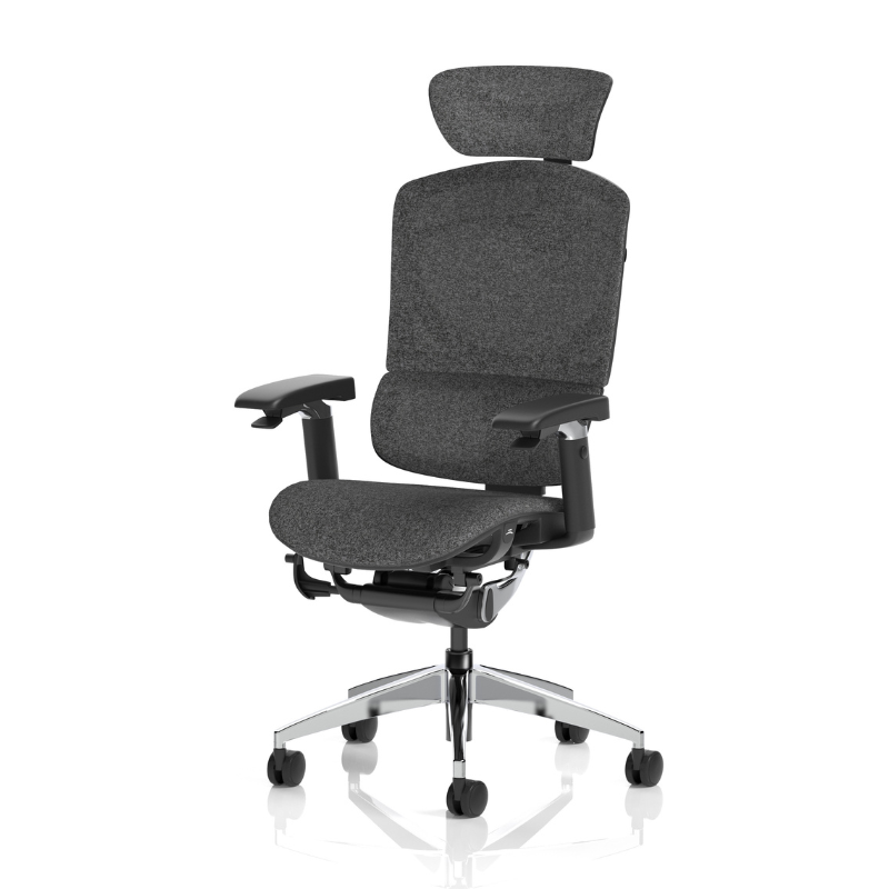 Detail view of Dynamic Ergo Click Plus high-back ergonomic office chair with headrest in grey 