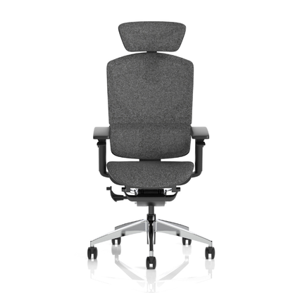 Close-up of seat and backrest on Dynamic Ergo Click Plus office chair in grey
