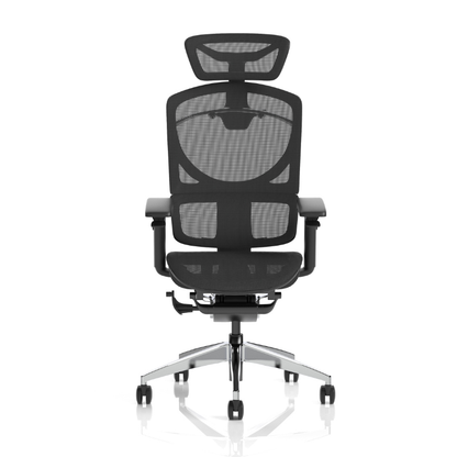 Back view of Dynamic Ergo Click Plus ergonomic office chair with headrest in mesh.