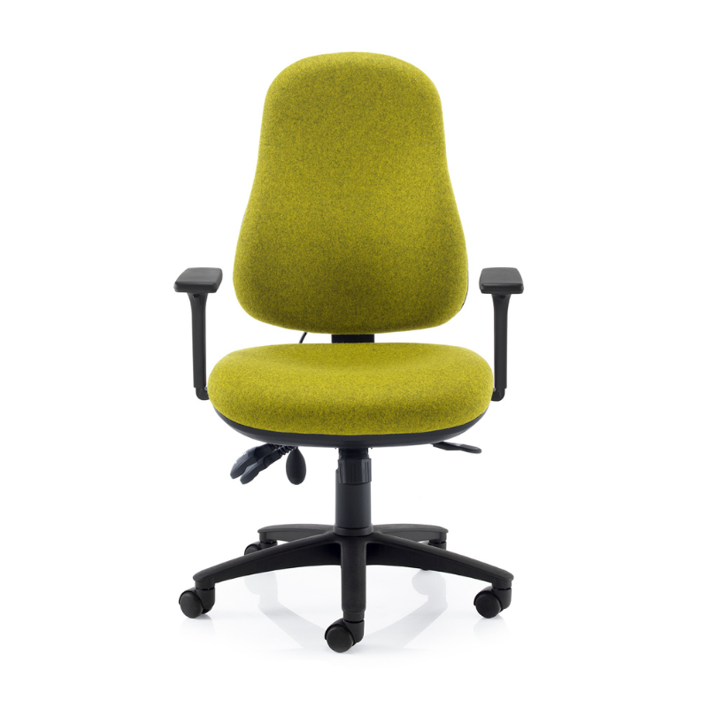 Front view of the PSI Ergo 3 ergonomic office chair with chrome five-star base
