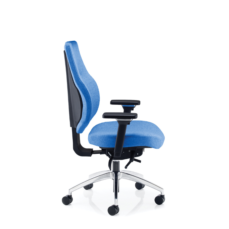 PSI Ergo Dynamic ergonomic office chair in blue fabric side view