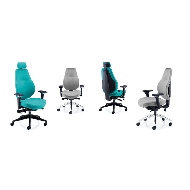 PSI Ergo Dynamic ergonomic office chair range showing multiple colour options and configurations