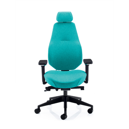 PSI Ergo Dynamic ergonomic office chair in turquoise fabric with adjustable headrest and armrests