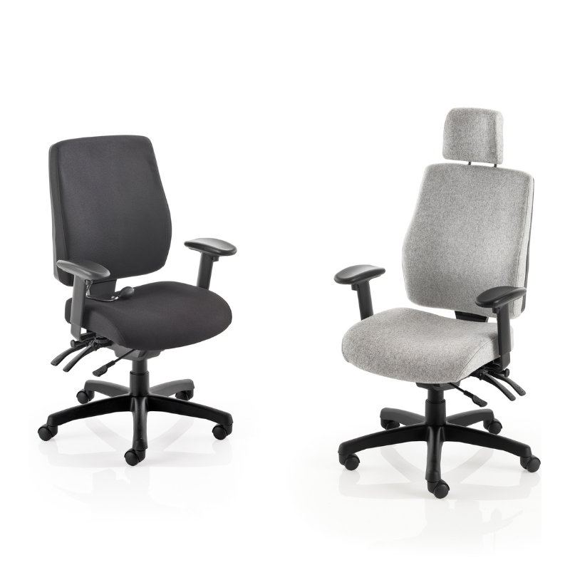 PSI Performance Posture ergonomic office chair range showing multiple upholstery options