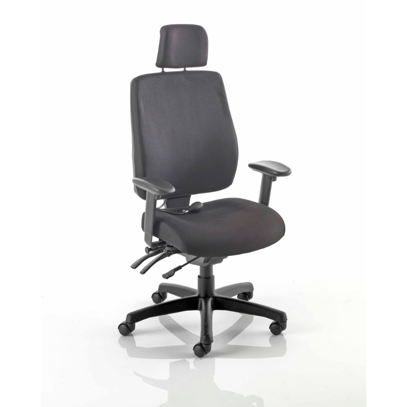 PSI Performance Posture ergonomic office chair in black with adjustable armrests and headrest.