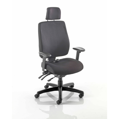 PSI Performance Posture ergonomic office chair in black with adjustable armrests and headrest.