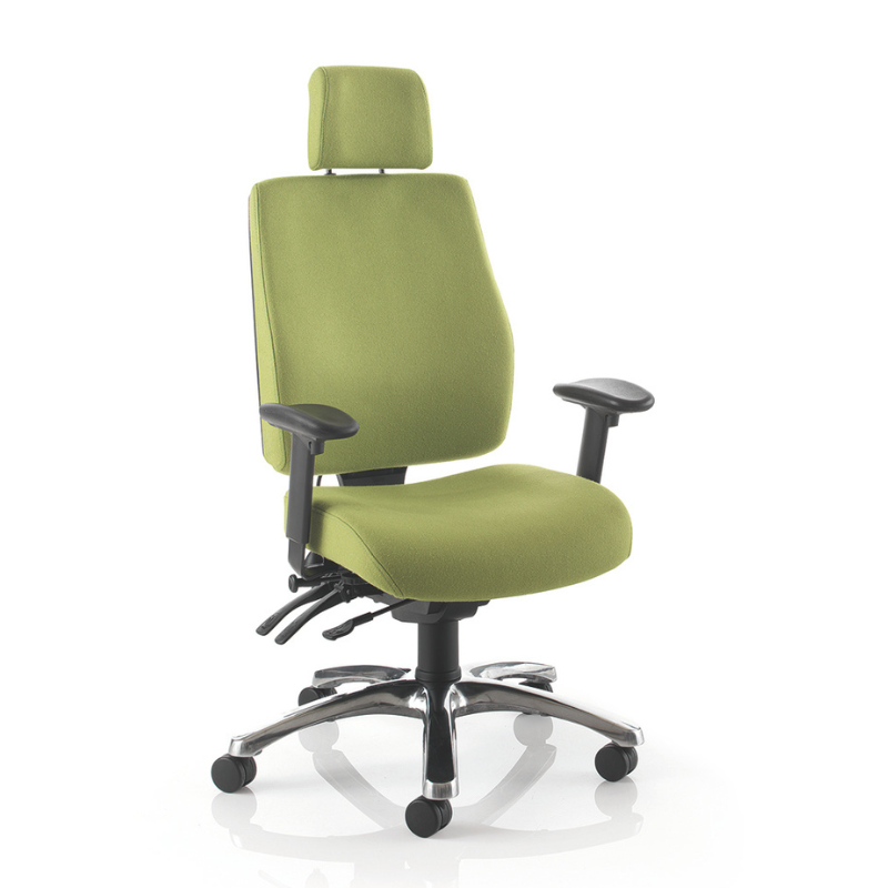 PSI Performance Posture ergonomic office chair in green fabric with headrest.