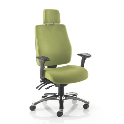 PSI Performance Posture ergonomic office chair in green fabric with headrest.