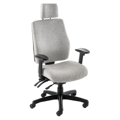 PSI Posture Plus ergonomic office chair in light grey fabric with adjustable armrests